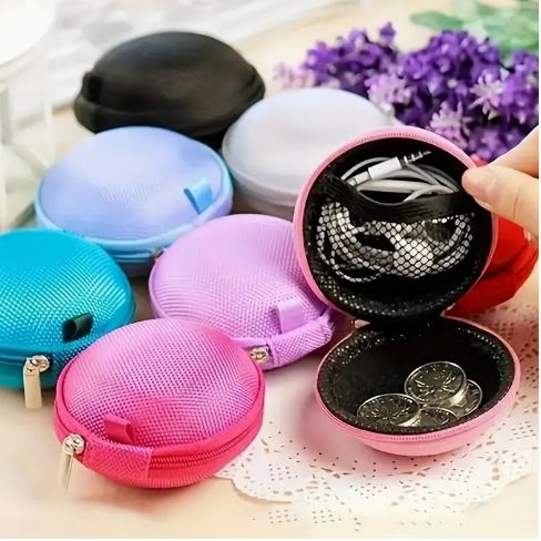 1Pc Portable Mini Zipper Earphone Case, Bluetooth Headset Earbud Storage Box Bag