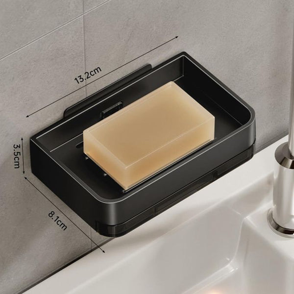 Wall-Mounted Plastic Soap Dish with Drain, Bathroom Holder for Soap and Sponges