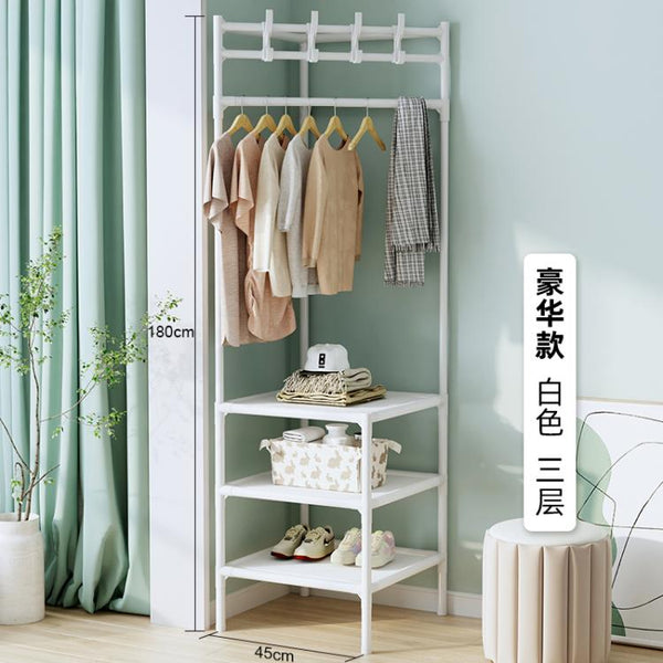 1pc Corner Coat Rack, Free Standing Coat Rack, With 3 Layers Storage Shelves And 4 Double Hooks, Living Room, Bathroom, Hallway Shoe Rack Organizer