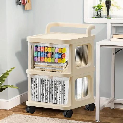 2-Drawer Rolling Storage Cart - Versatile Bedside Table with Wheels Rolling Cart Organizer