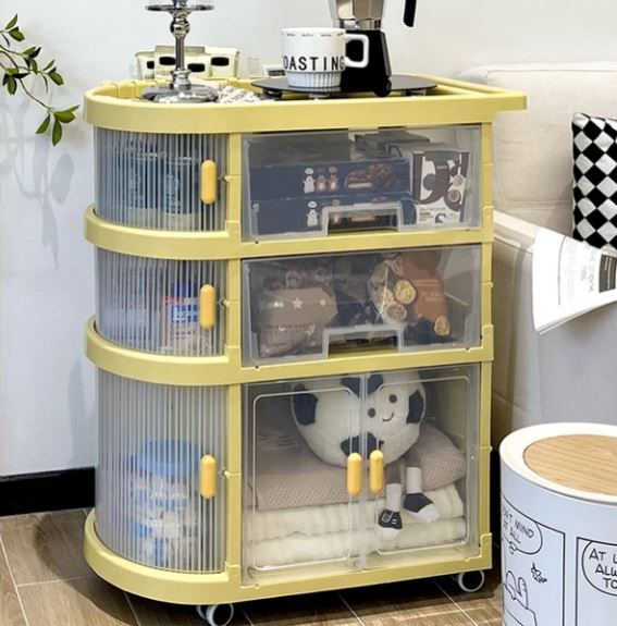 Freestanding Toy Organizer Cart With 3 Tier Foldable Storage Cabinet