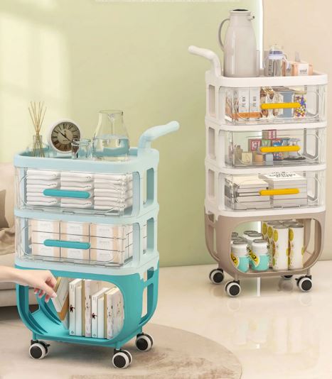 4 Layer Cart Bedside Mobile Snack Storage Rack, Waterproof Freestanding Storage Cabinet