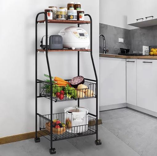 4 Tier Metal Kitchen Bakers Rack Rolling Utility Cart Spice Rack Microwave Oven Stand Shelf Utensil Holder Drawer Organizer