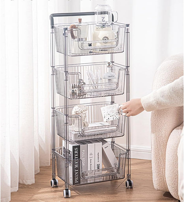 4 Tier Utility Storage Cart, Storage Cart For Kitchen, Bathroom, Office, Laundry, Makeup
