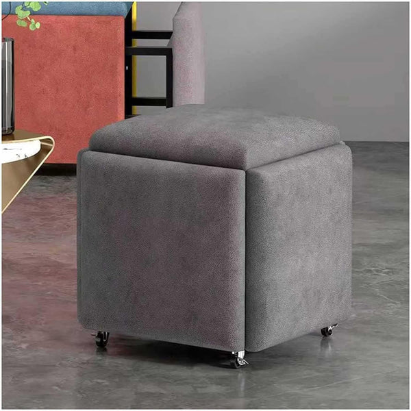 5-In-1 Cube Nesting Ottoman Stool, Footstool, Stackable Sofa Chair, With Casters