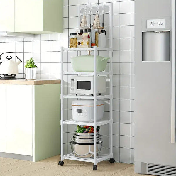 5-Layer Kitchen Household Storage Rack With Pulleys & Hooks