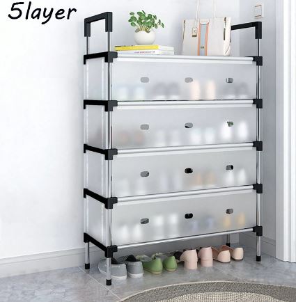 5 Layer Shoe Rack Stainless Steel Stackable Shoe Rack Organizer with Cover