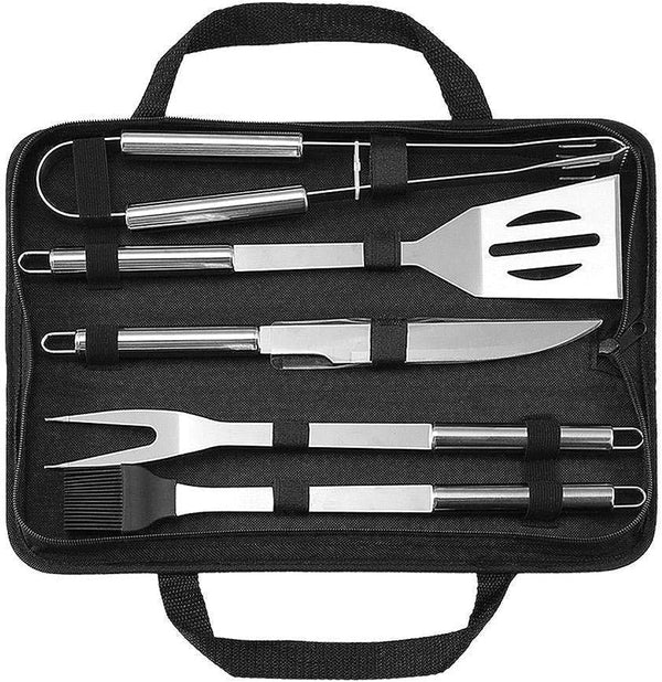 5pcs Stainless-Steel BBQ Grill Tool Set With Knife Brush Fork Spatula And Tong With Oxford Bag
