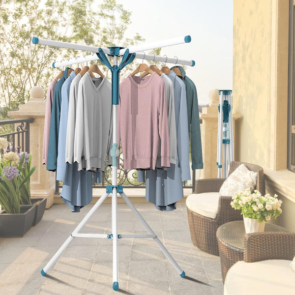 2 Tier Folding Clothes Drying Rack, Collapsible Tripod Clothes Steel Drying Rack