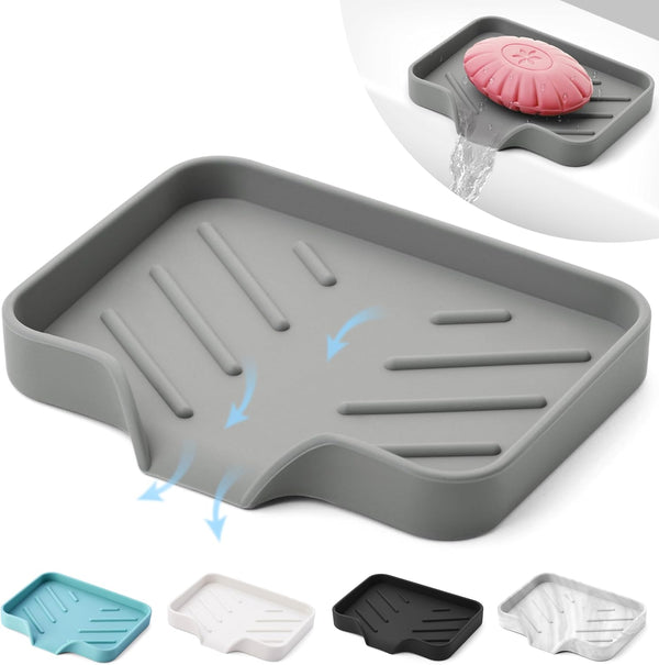 Silicone Soap Dish & Kitchen Soap Tray, Self Draining Soap Dish, Durable Rubber Soap Dish with Drainage