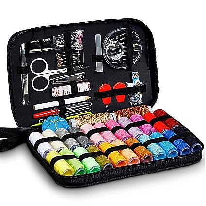 98pcs Sewing Kit, Portable Sewing Kit Box Sewing Supplies Accessories With 24Pcs Thread Spools, Scissors, Thread Needles ,Tape Measure For DIY