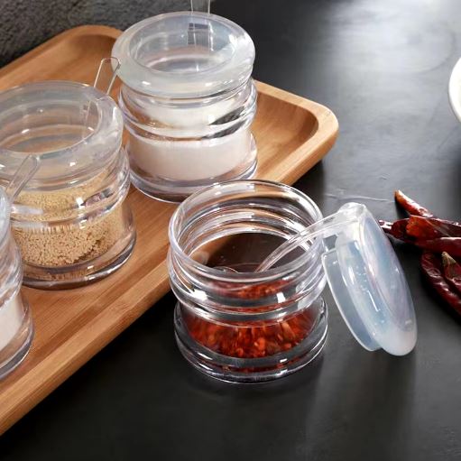 Multifunctional Clear Acrylic Spice Jar Dustproof with Spoon Sugar Bowl Non-slip Spice Box