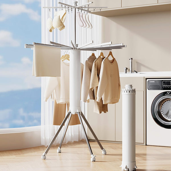 Aluminum Tripod Clothes Drying Rack for Laundry, Clothes Drying Rack with 360° Rotating Wheel