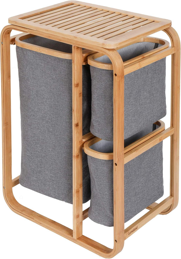 Bamboo Bathroom Cabinet with Laundry Baskets - Laundry Shelf with 1 XL Basket and 2 Compact Baskets