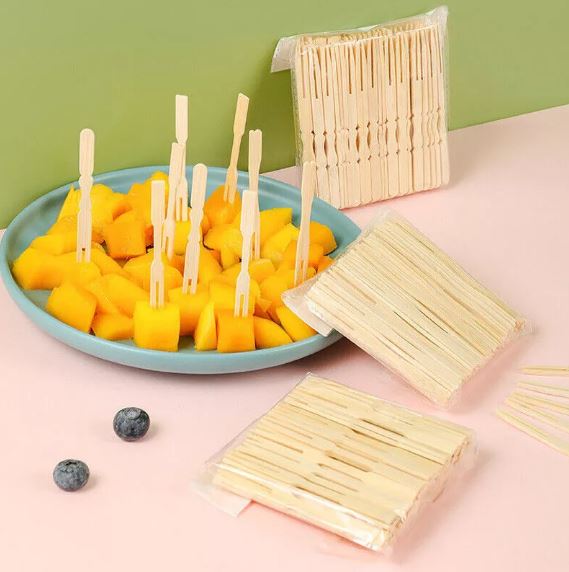 50Pcs Bamboo Mini Tasting Forks Fruit Picks 3.5 Inch Mini Bamboo Forks