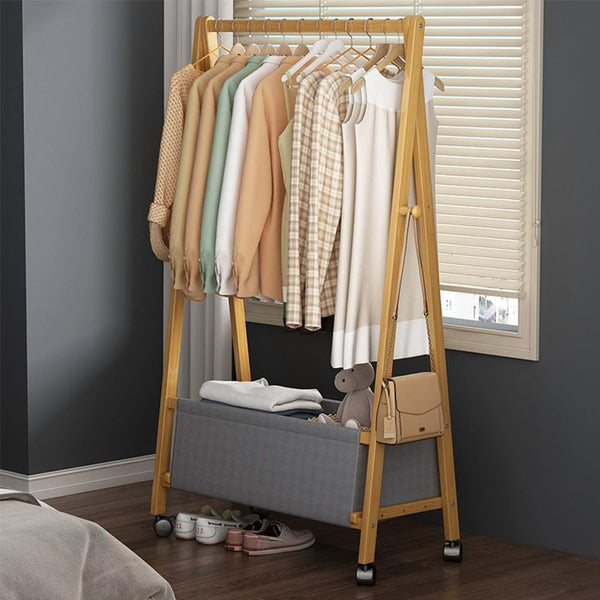 Bamboo Wooden Clothes Stand, Clothes Rack with Storage Shelf