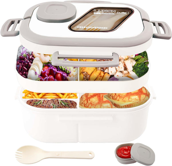 Bento Lunch Box, Salad Container, Bento-Style Tray For Toppings, Container For Dressings, And Built-In Reusable Fork And Knife