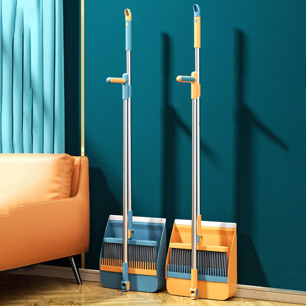 Brooms Wiith Dustpan Set 180° Rotatable Standing Brooms And Dustpan Set With Scraping Teeth