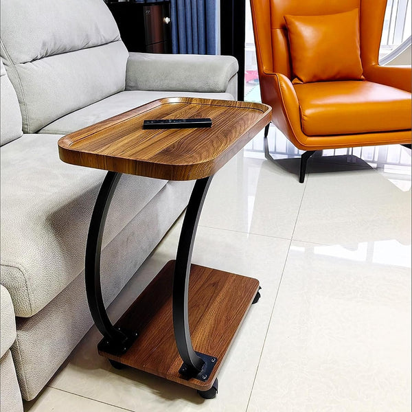 C Shaped Side Tables With 360° Universal Wheel, Small Coffee End Side Table