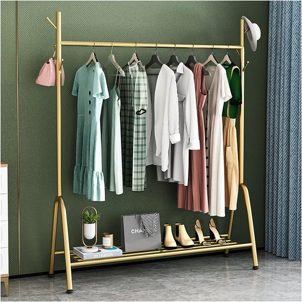 Creative Clothes Rack Garment Display Stand With Bottom Storage Shelf And 6 Hooks