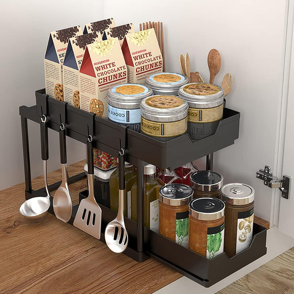 Double-Layer Multifunction Kitchen Storage Rack, Kitchen Storage Holder Sliding Seasoning Shelf Home Accessories