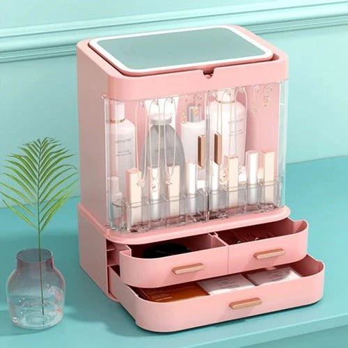 Makeup Jewelry Organizer Tray Box, LED Cosmetic Storage Box