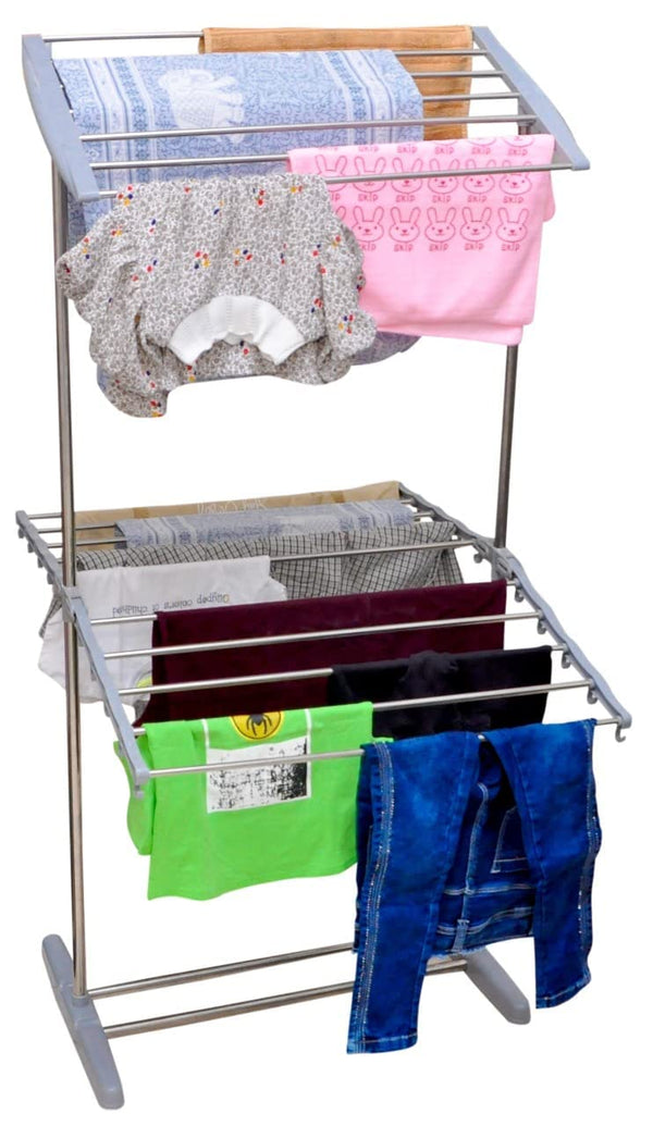 Multi-Functional 2 Layer Stainless Steel Foldable Cloth Dryer Stand Rack