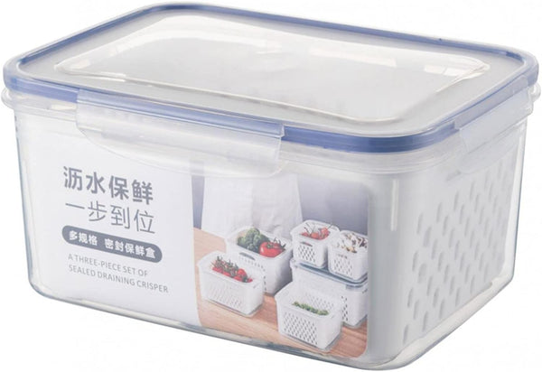 Fruit And Vegetable Storage Container For Refrigerator, 3 In 1 Organizer For Fruit Salad Meat Storage