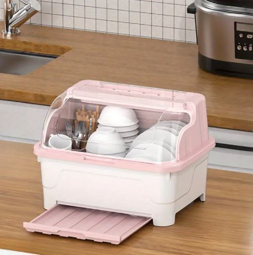 Multi-functional Plastic Kitchen Dish Storage Box with Lid, Dustproof Large Capacity Kitchen Rack