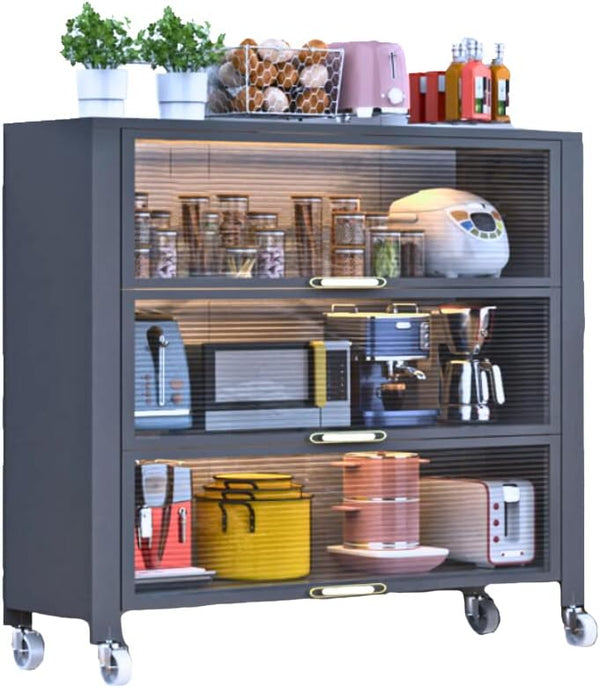Kitchen Home Storage Organizer Cabinet Shelves With Doors & Wheels