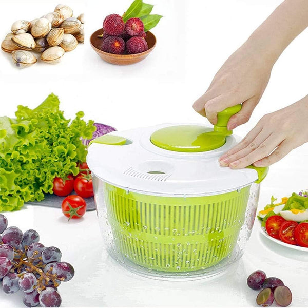 Kitchen Salad Spinner Large 5L Capacity - Manual Lettuce Spinner With Secure Lid Lock & Rotary Handle & Built-In Draining System