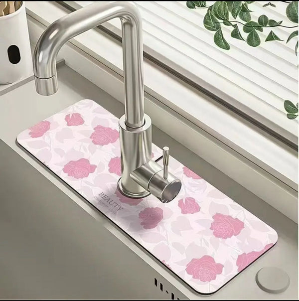 Kitchen Sink Splash Guard Faucet Drain Mat Super Absorbent Non-Slip Sink Drain Pad