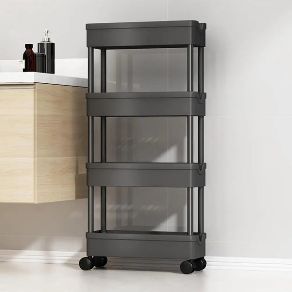 Kitchen Storage Trolley, Plastic Serving Rolling Cart Basket Tray with Wheels, for Bedroom Bathroom Office