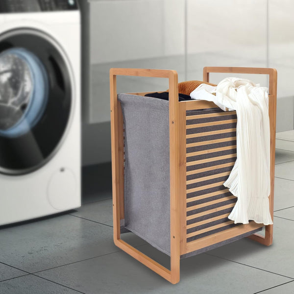 Bamboo Wood Laundry Hamper with Lid and Handles