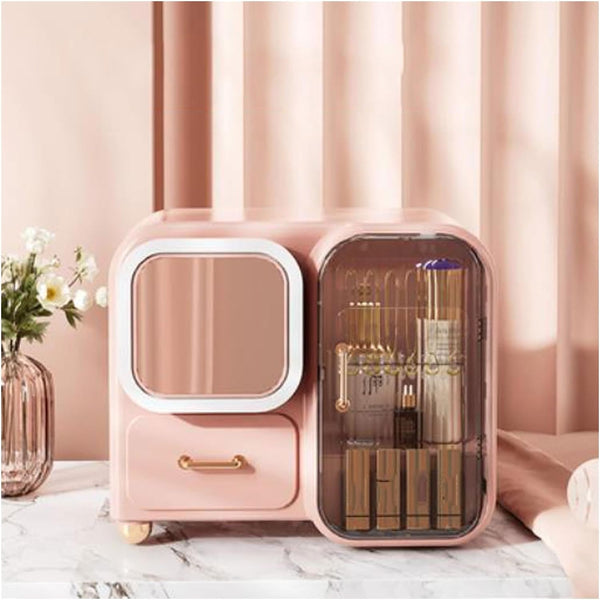 Makeup Organizer Storage Box With Mirror, Skincare Cosmetic Organizer Large