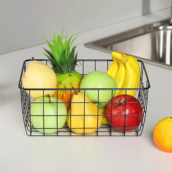 Metal Wire Storage Basket With Handle Cast Iron Art Fruits Vegetables Snacks Holder