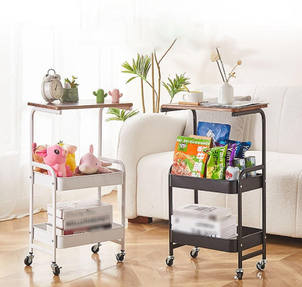 Multi-Layer Kitchen Living Room Storage Shelf Trolley With Table Board Cart