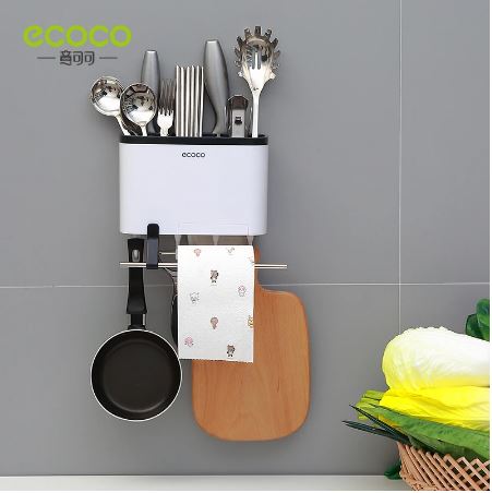 ECOCO Creative Wall-Mounted Multi-Purpose Storage Shelf Rack Mop Knife Holder For Kitchen Supplies