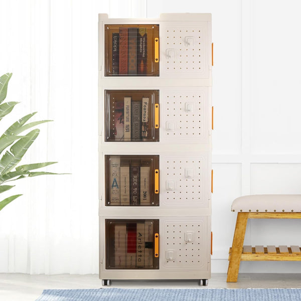 Narrow Storage Cabinet Multifunctional Foldable Storage Cabinet with Wheels and Hooks