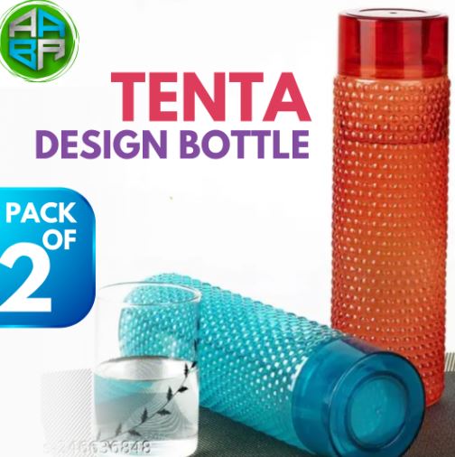 (PACK OF 2) TENTA Plastic Bubble Pattern Spill-Proof Water Storage Fridge Bottle Set, 1100 ML