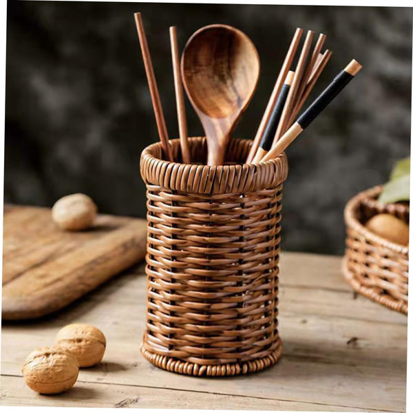 1Pc Rattan Woven Tableware Creative Stationery, Kitchen Accessories Holder