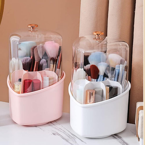 Rotating Makeup Brush Holder Organizer With Lid, Make Up Brushes Container With Acrylic Cover