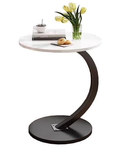 Side Table Small Double Decker end Table with Open Storage Rack, Round Coffee Table