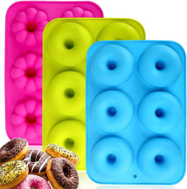 1Pc Silicone Donuts Baking Pan, Non-stick Round and Flower Donut Molds for Cake Biscuit Bagels Muffins