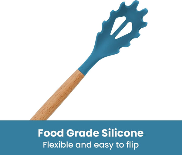 Silicone Noodle And Pasta Spoon With Wooden Handle