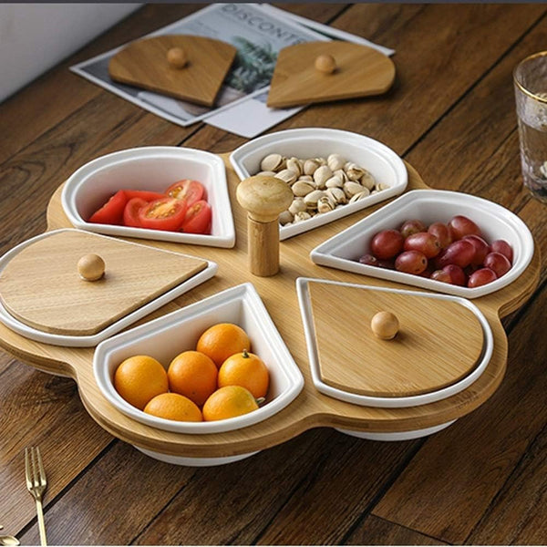 Six-Compartment Ceramic Plate Tabletop Storage Food Plate Fruit Plate And Tableware Decoration