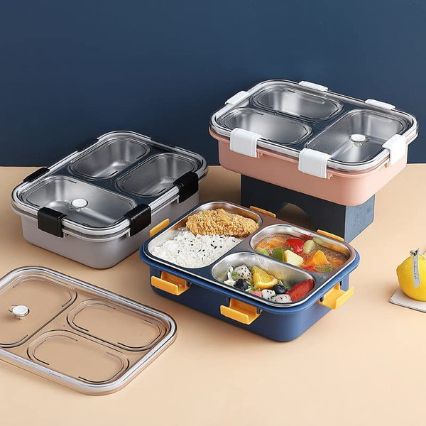 3 Compartment Stainless Steel Insulated Perfect Lunch Box For School & Office Men And Women