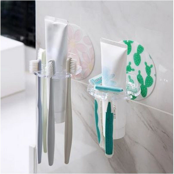 1pc Toothbrush & Paste Holder Wall-Mounted - Bathroom Storage Rack Bathroom Accessories