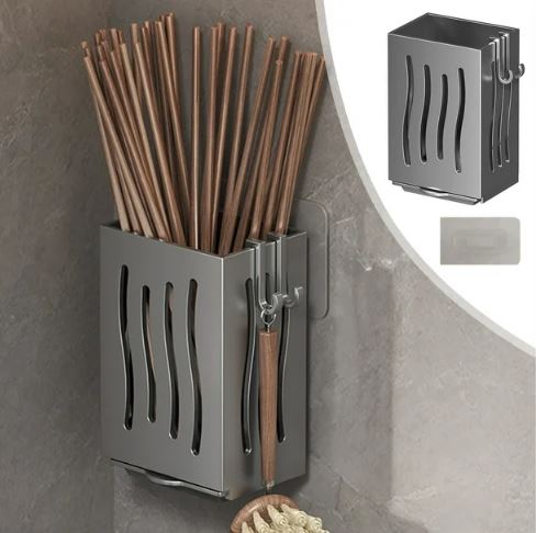 Wall-Mounted Cutlery Racks Plastic Storage Box Chopstick Knives Draining Hooks Multifunctional Organizer