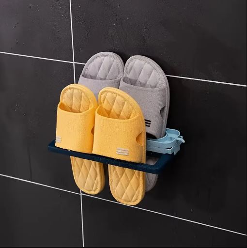 Space-Saving Wall-Mounted Folding Shoe Rack - Durable Plastic, Ideal for Bathroom Storage